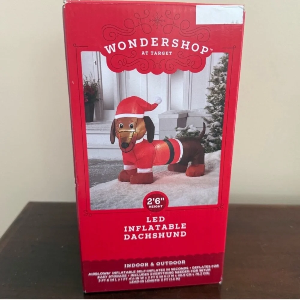 New Inflatable Holiday Blow Up 3.5 ft Dachshund in Santa Hat and Coat, Lights Up